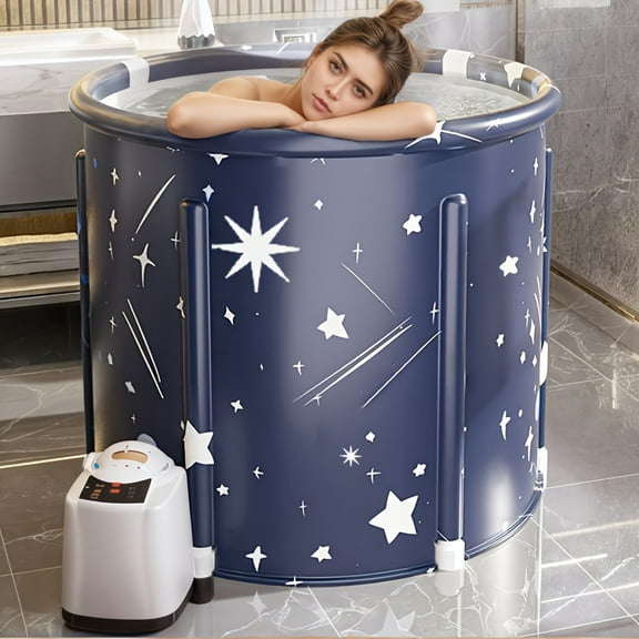 Portable Folding Bathtub - Space-Saving Inflatable Tub for Home & Outdoor Use, Ideal for Ice Baths & Hot Soaks, Easy Storage, Blue