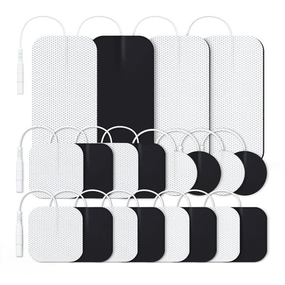Juego combinado de almohadillas de repuesto para unidad TENS AUVON, 20 paquetes de electrodos de varios tamaños para unidad TENS, almohadillas TENS reutilizables y sin látex con conector de 2 mm para