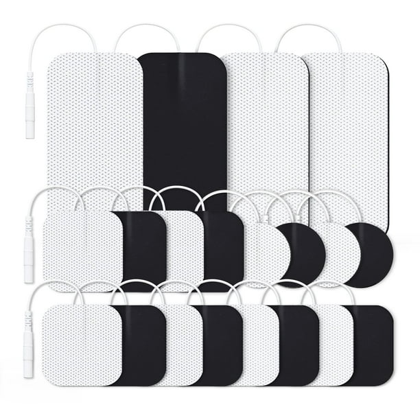 Juego combinado de almohadillas de repuesto para unidad TENS AUVON, 20 paquetes de electrodos de varios tamaños para unidad TENS, almohadillas TENS reutilizables y sin látex con conector de 2 mm para