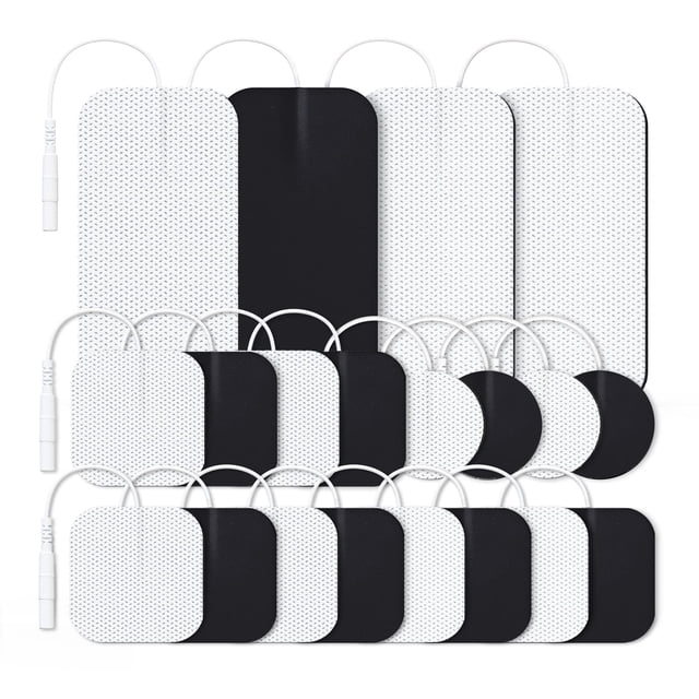 Juego combinado de almohadillas de repuesto para unidad TENS AUVON, 20 paquetes de electrodos de varios tamaños para unidad TENS, almohadillas TENS reutilizables y sin látex con conector de 2 mm para