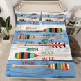 thumbnail image 2 of Homewish Farmhouse Lake House Twin Sheet Sets, Blue Grey Lodge Cabin Twin Fitted Sheet, Cartoon Boat Paddle Flat Sheet, Lightweight Room Decor, 3pcs, 2 of 7