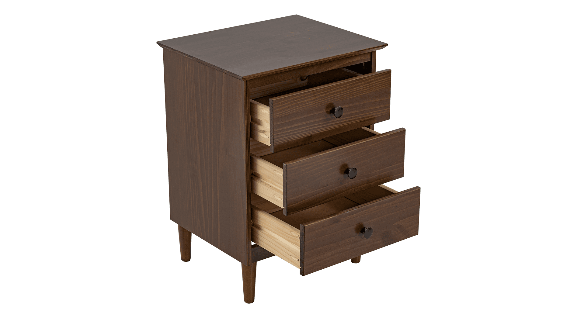 Spencer Three Drawer Solid Wood Nightstand Walnut - for Adults and Teens