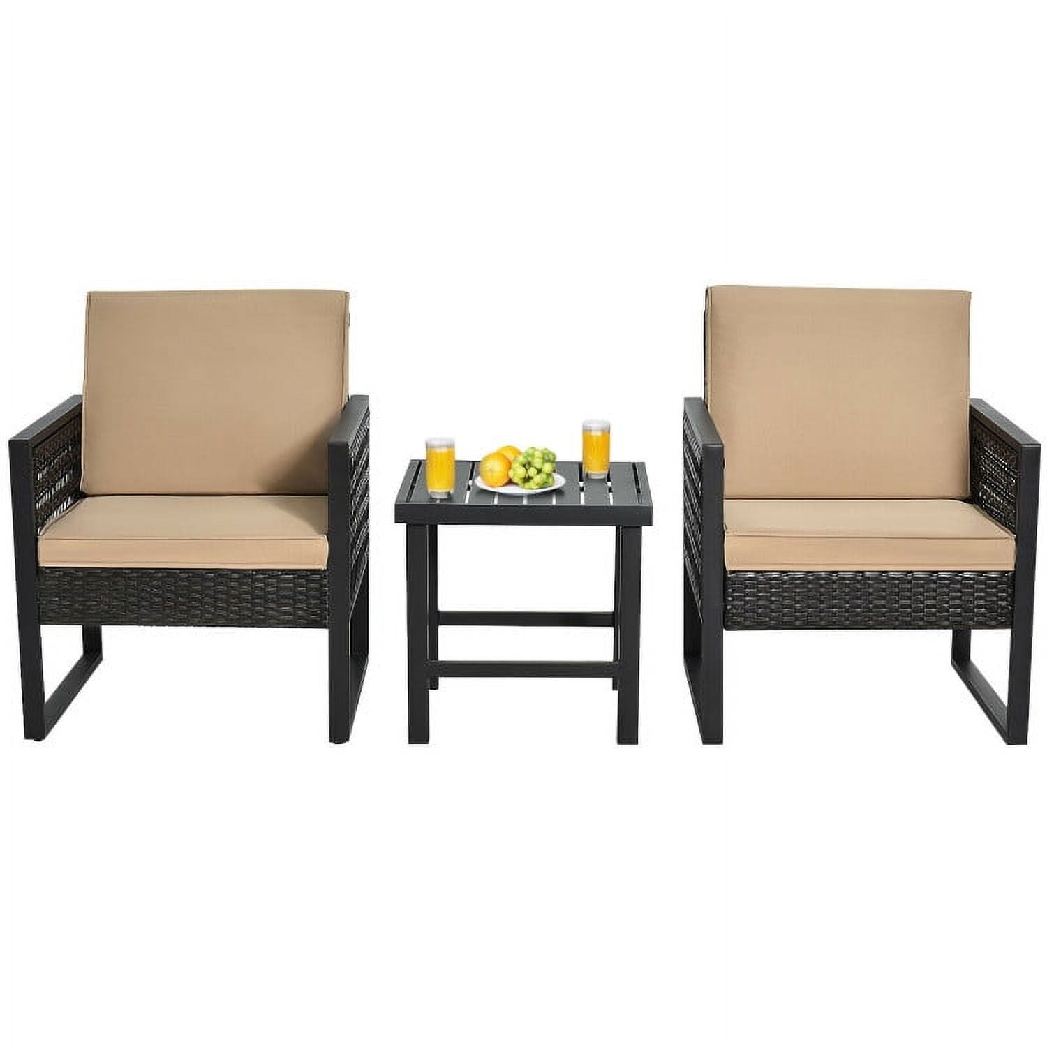 Aimee Lii 3 Pieces Wicker Patio Bistro Cushioned Furniture Set, Small Patio Set with Square Tea Table