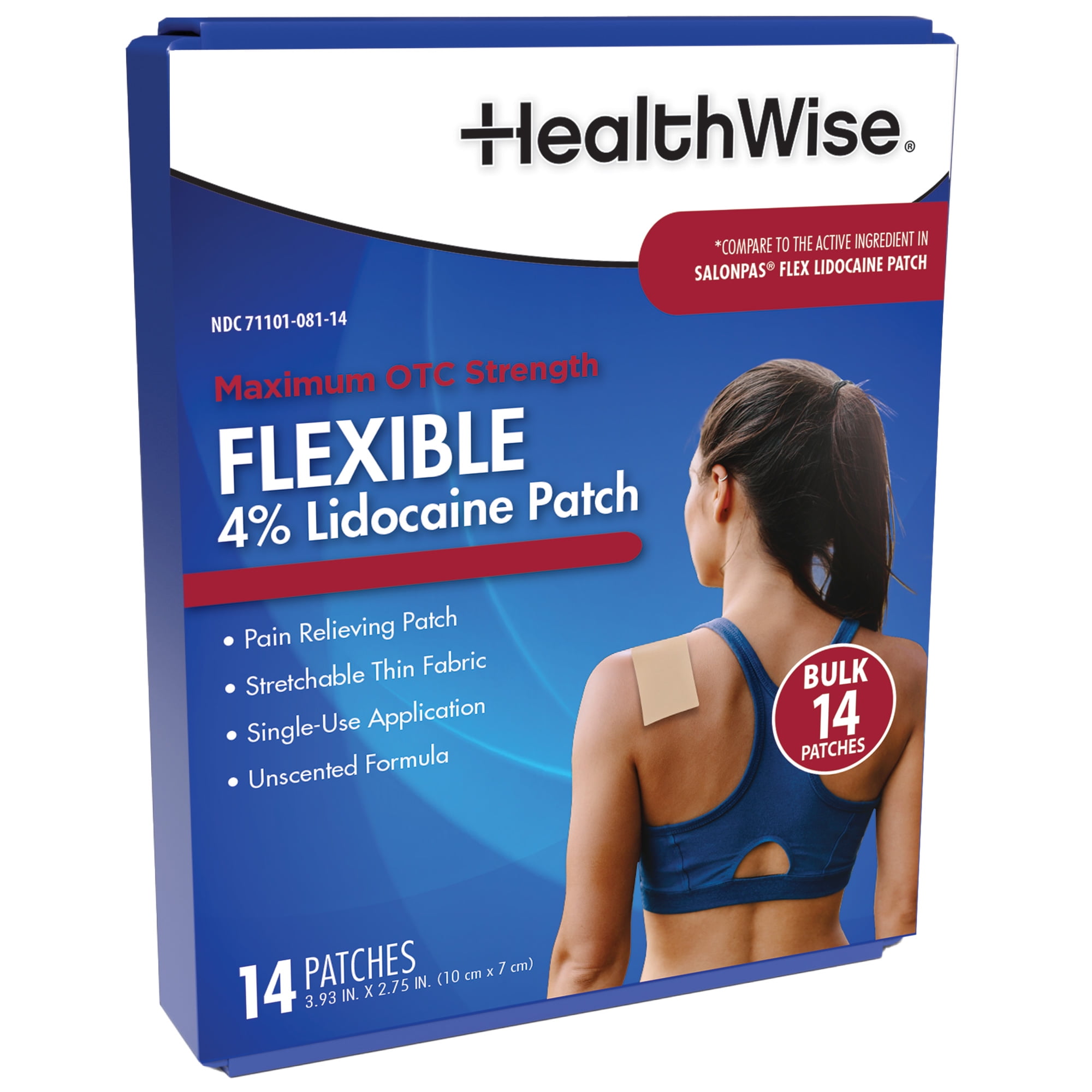 HealthWise Lidocaine Flexible Pain Patch | 4% OTC Lidocaine | 14-Count | Paraben-free Formula | Temporarily Soothes Minor Aches and Pains | Unscented Formula