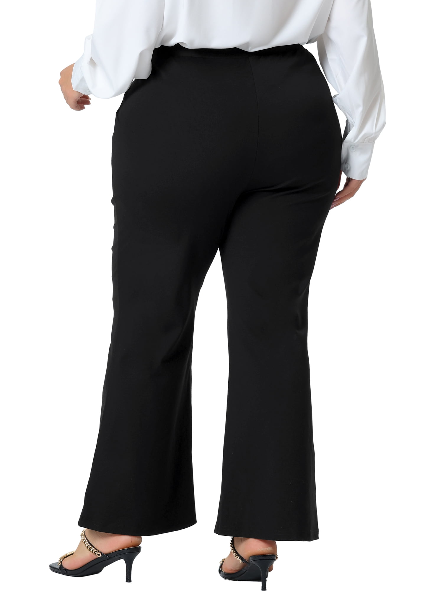 Unique Bargains Women's Plus Size Bell Flare Leg High Waist with Pockets Pants 2X Black