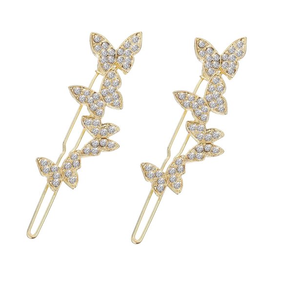 Austrian Crystal Hair Clips, 2 Pcs Sparkly Gold Rhinestones Hairpins Flower Barrettes, Elegant Metal Hairgrip Hair Headwear Wedding Accessories for Women Girls
