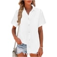 thumbnail image 2 of TKYCMSUAKI Womens Linen Shirts Lapel Button Down Short Sleeve T-Shirts Summer Loose Fit Tunic Tops Casual Solid Color Basic Tees, 2 of 7