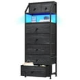 thumbnail image 3 of Black Tall Dresser for Bedroom Dresser with LED Lights Tall Fabric Dresser with Open Wood Shelf,Tall Dresser of Metal Frame, 3 of 9