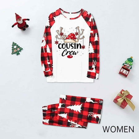 

JUNBYONE Women s Mom Plaid Print Family Matching Long-Sleeved Top + Pants Set