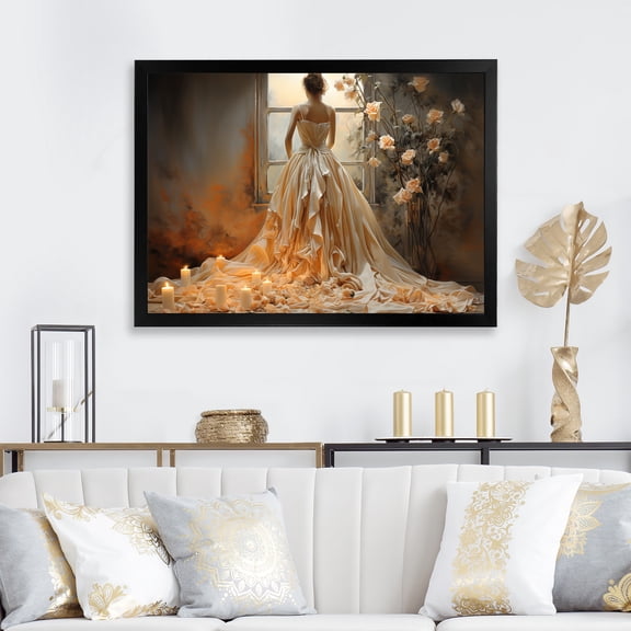Designart "Ballgown Elegance French Couture" Fashion Framed Wall Art Decor - Glam Yellow Dior Entryway Framed Wall Art Print