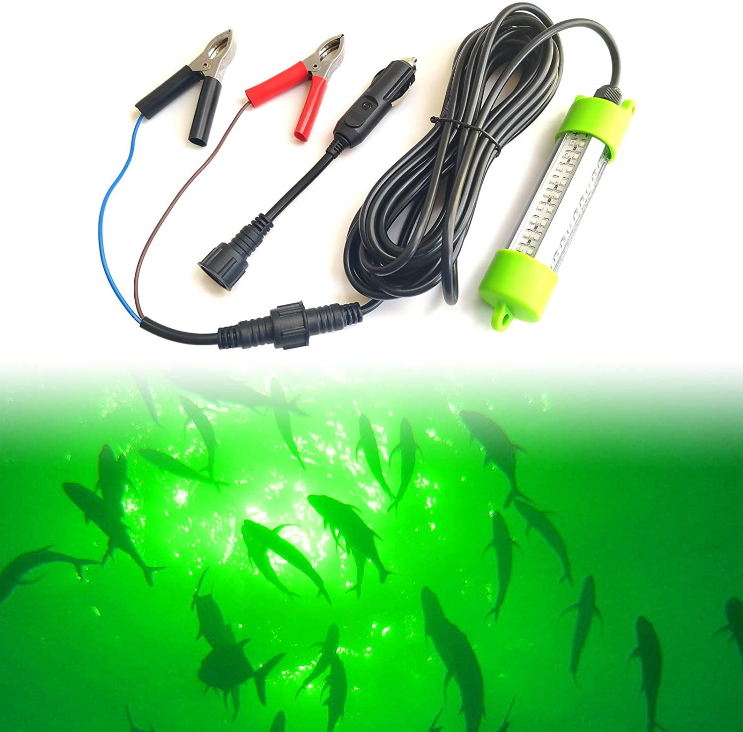 12V LED GREEN UNDERWATER SUBMERSIBLE NIGHT FISHING LIGHT crappie shad squid boat 