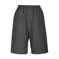 thumbnail image 5 of XIAOCHA Women's Linen Bermuda Shorts Solid Pleated Front Shorts Everyday Pocket Knee Bottoms, 5 of 6