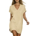 thumbnail image 6 of Admvng Dress for Women Solid Soft And Comfortable Short Sleeve V Neck T Shirt Dress, 6 of 9