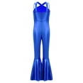 thumbnail image 5 of Xnihocha Kids Girls Metallic Dance Outfit Sleeveless Fringe Jumpsuit Flare Bell Bottom Pants 70s Disco Party Overalls Royal Blue 12, 5 of 6