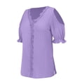 thumbnail image 5 of HLKJKLS T Shirts For Women Lace V Neck Short Sleeve Solid Color Elegant Comfy Soft Casual Vacation Tee Purple S-5Xl, 5 of 9
