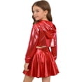 thumbnail image 2 of Hansber Kids Girls Hip Hop Dance Outfit Shiny Metallic Cropped Hoodie Sweatshirt Sports Bra and Skirt Set Red Black 10, 2 of 6