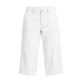 thumbnail image 6 of Oksale Faux Denim Capri Pants for Women Pull On Petite Straight Leg Capris with Pockets Casual High Waisted Button Cropped Trouser White 2XL, 6 of 7