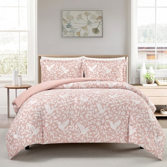 Notticasa 3-Piece Printed Comforter Sets,Pink,Full,Features a Floral and Peacebird Design, Including a Quilt Cover and Pillowcases