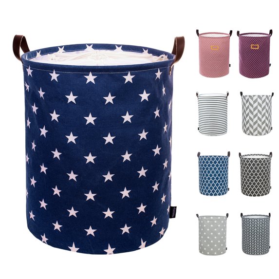 Caroeas 18.0-Inches Thicken Laundry Basket, Waterproof Large Laundry Basket Drawstring Closure, Collapsible Laundry Basket Soft Leather Handles