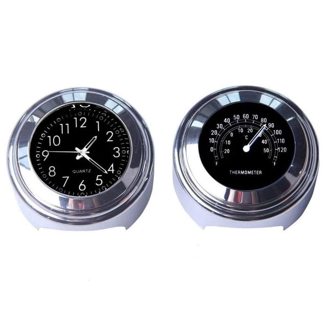 2 Piezas Reloj y TermóMetro de Cuarzo para Motocicleta, Manillar Bicicleta Impermeable 7/8 Pulgadas, Accesorios Universales Aluminio