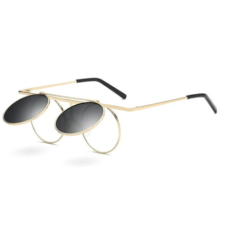 Round Anti Glare - Cyxus 70’s Steampunk Retro Round Polarized Sunglasses with Flip Cover Lens, Anti Glare UV400(Gold/Gray)