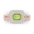 thumbnail image 2 of 3.05ct Brilliant Emerald Cut Natural Peridot 14K Rose Gold Halo Solitaire with Accents Engagement Bridal Wedding Ring Band Set size 8.75, 2 of 7
