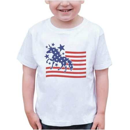 

7 ate 9 Apparel Kids Patriotic 4th of July Shirt - Unicorn Flag Magical USA White T-Shirt 2T