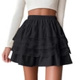 thumbnail image 2 of ZHOGXU Women'S Skirt Summer Elastic Waist Solid Color A Line Lace Trim Fashion Comfortable Mini Tutu Skirt For Everyday Wear,Black,Xxl, 2 of 5