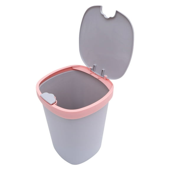 WEUVEB 1Pc Push Button Trash Can with Lid Pink Plastic Garbage Bin for Storage