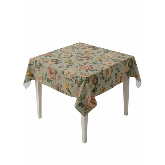 Vintage Spring Floral Suqare Tablecloth - 54 x 54 Inch, Farmhouse Flowers Green Vintage Waterproof & StainResistant Tablecloth, Washable Oil-proof Table Cover for Dining/Party/Wedding/Camping/Buffet