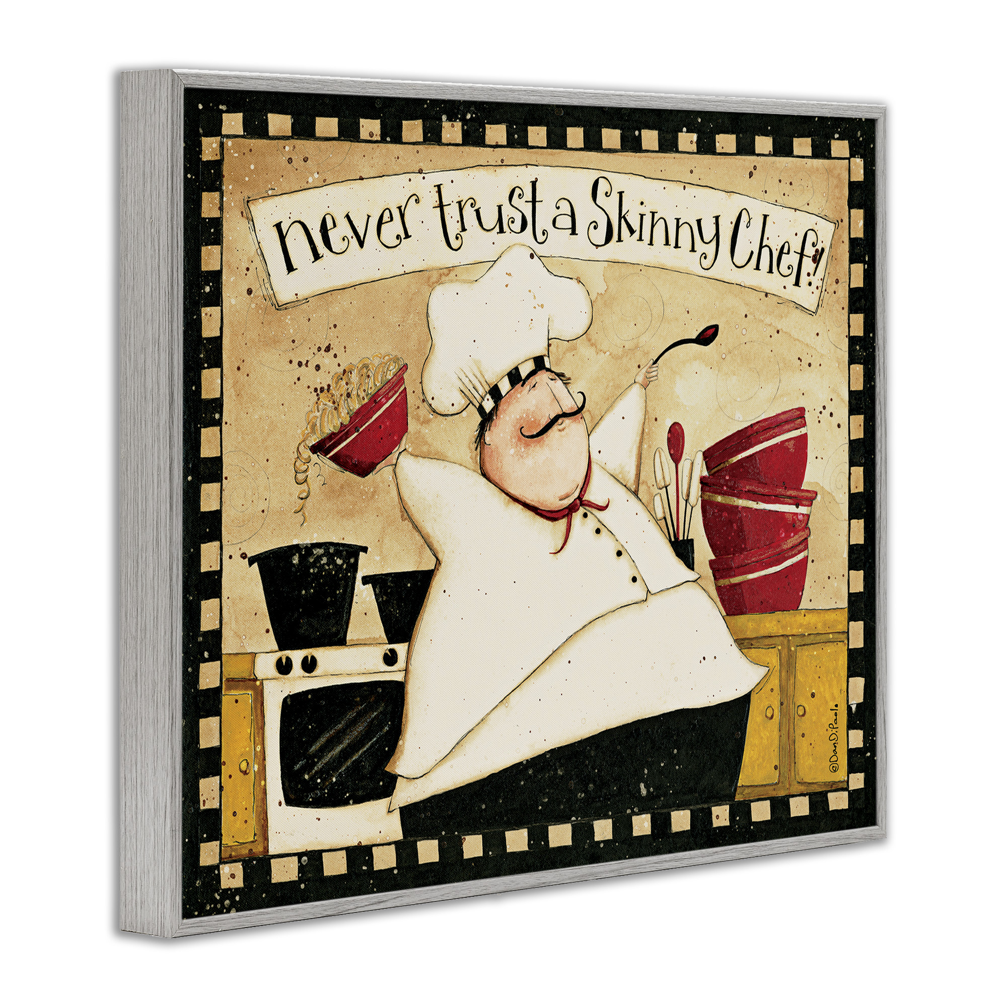 Stupell Industries Skinny Chef Funny Kitchen Food & Beverage Painting Gray Framed Art Print Wall Art, 30 x 24