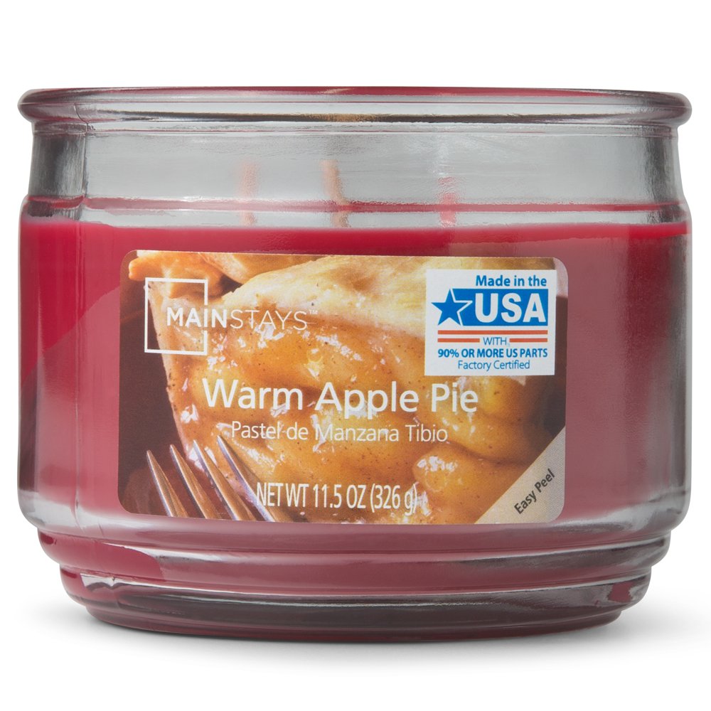 Mainstays Warm Apple Pie Scented 3Wick Glass Jar Candle, 11.5 oz