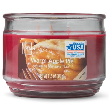 Mainstays Warm Apple Pie Scented 3-Wick Glass Jar candle, 11.5 oz.