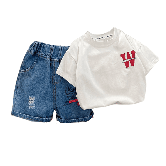 Summer Baby Boys W Printed Round Neck T-shirt Cowboy Shorts 2-piece Set Infant Fashion Clothing Set