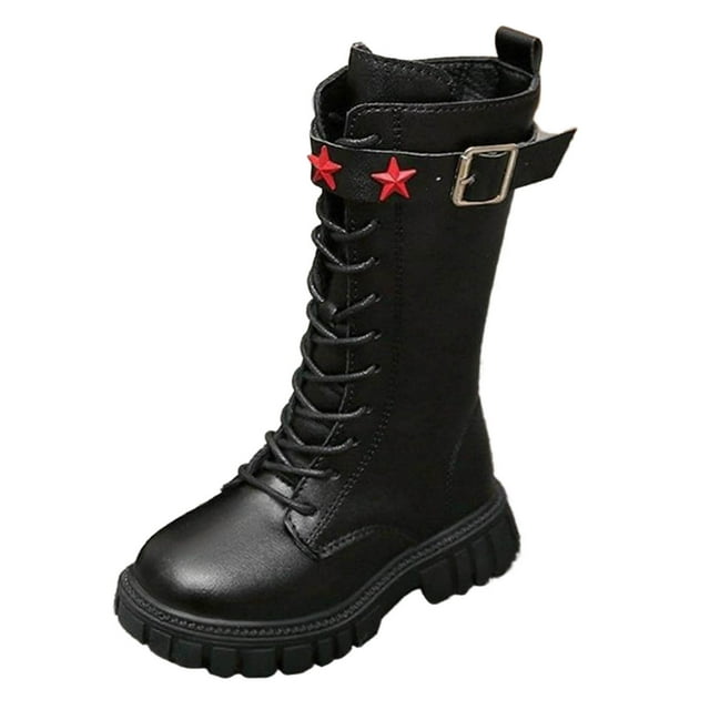 SDNall Bottes Hautes pour Filles - Bottes d'Hiver en Cuir à la Mode avec Style Britannique