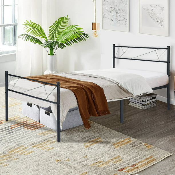 Metal Platform Bed Frame With Headboard, How Many Inches Is A Twin Bed Frame