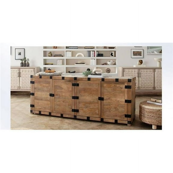 76 x 18 x 30 in. Oxford Solid Mango Wood 4-Door Sideboard, Oak