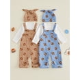 thumbnail image 3 of RUINIXCW Baby Boys 3Pcs Football Outfits Long Sleeve Romper with Overalls Pants Hat Set Newborn Clothes, 3 of 8