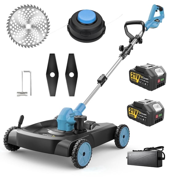 3-in-1 Cordless Lawn Mower, 3000W Brushless String Trimmer & Wheeled Edger Combo Kit, 3 Blades & String for Lawn Weeds Shrubs, Adjustable Height & Angle Electric Weed Wacker Garden Tools