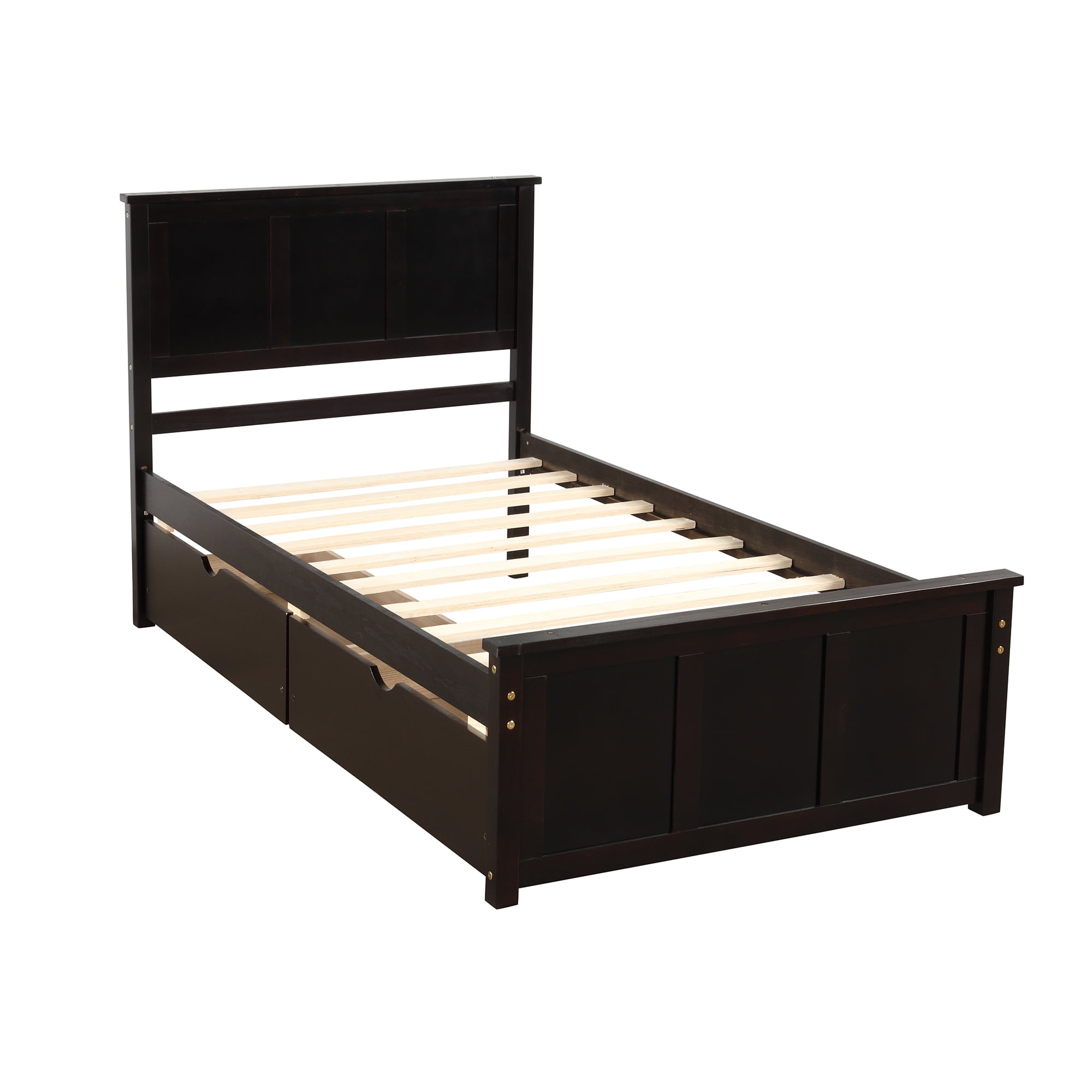 Euroco Wood Twin Size Platform Bed with Drawers for Kids Teens, Espresso