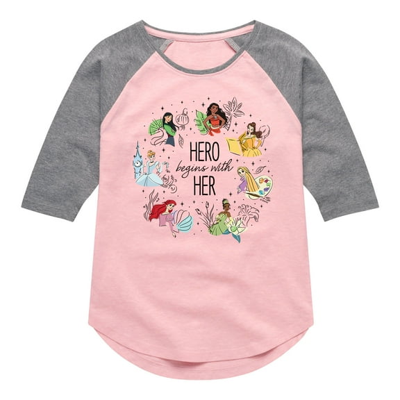 Disney Princess - Hero Begins With Her - Toddler And Youth Girls Raglan Graphic T-Shirt