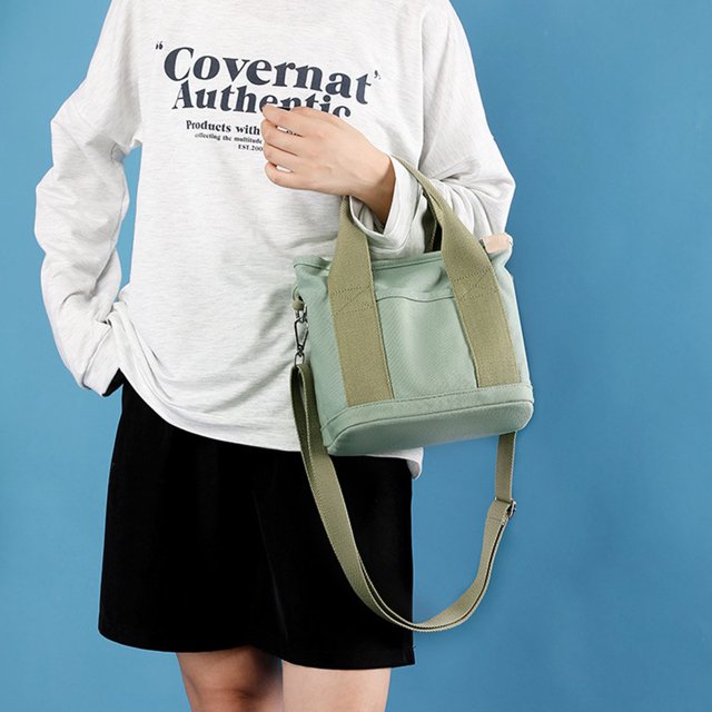 Women‘s Canvas Tote Bag Canvas Handbag with Multi Inner Pockets Zipper Closure with a Pendant Solid Color