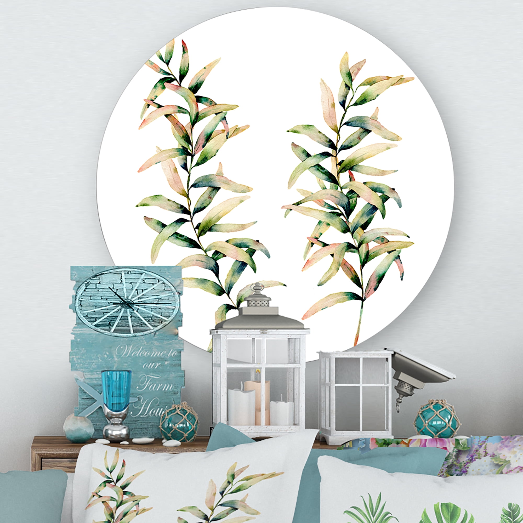 Designart 'Autumn Branches of Grass ' Traditional Circle Metal Wall Art 11x11 - Disc of 11