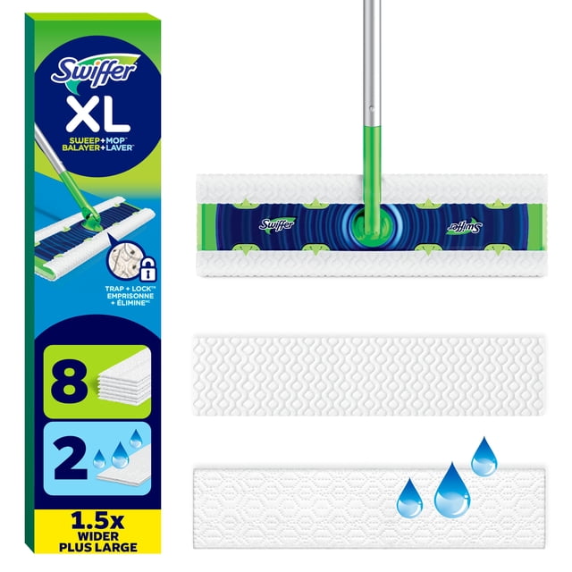Trousse multi-surfaces balai Swiffer grand format secs + humidifiés pour nettoyer et balayer les planchers