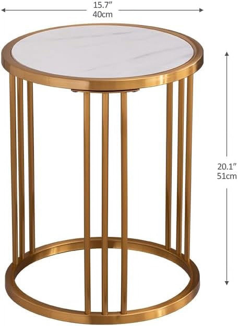 Sintered Stone Tabletop 15.7" Round End Table Golden Stainless Steel Frame Accent Table for Living Room and Bedroom