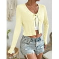 thumbnail image 2 of Women's Tie Front Long Sleeve Rib Knit Shrug Sweaters Cardigan Crop Top, 2 of 6