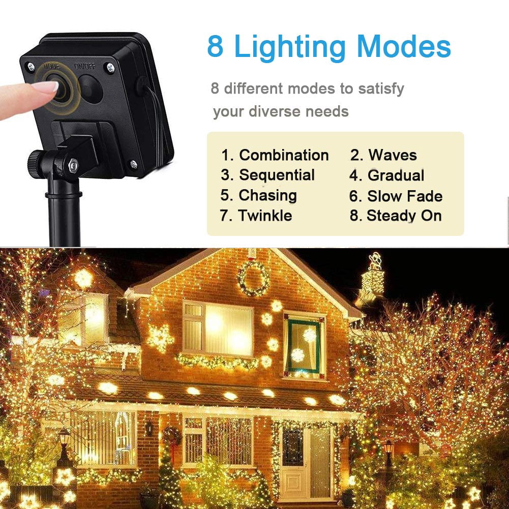 Solar String Lights Outdoor, 4 Pack Total 220ft 600 LED Solar Fairy Lights 8 Modes Waterproof Copper Wire Solar Powered Light for Patio Tree Garden Yard Weeding Party Xmas Decor (Warm White)