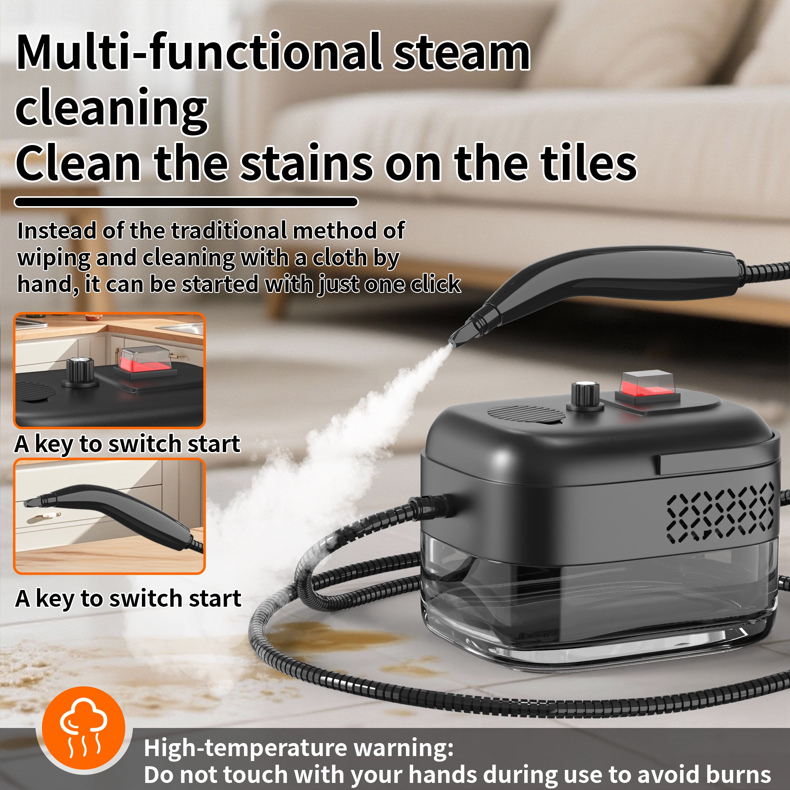 GAKOZ Steam Cleaner High Pressure Handheld Steamer for Cleaning Portable Steam Cleaner for Home Use High-Temperature Steamer Cleaner for Car Detailing, Kitchen, Bathroom, Grout and Tile