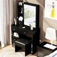 thumbnail image 6 of Vanity Desk with LED Lighted Mirror & Power Outlet, Makeup Table with Drawers & Cabinet & Cushioned Stool,Hair Dryer Bracket,Vanity Mirror 3 Lighting Color Adjustable for Bedroom (Black), 6 of 7