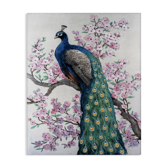 Stupell Industries Transitional Peacock & Cherry Blossoms Canvas Art, 24 x 30, by Tim O'Toole